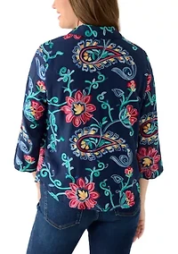 Petite Paisley Floral Button Down Top