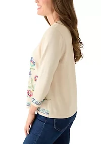 Petite Crew Neck Embroidered Top