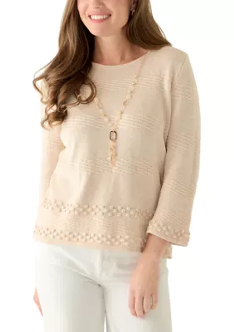 Petite Crew Neck Textured Biader Top