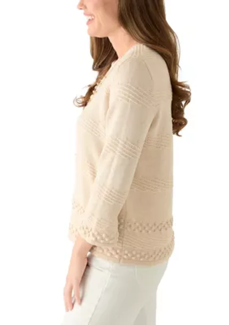 Petite Crew Neck Textured Biader Top