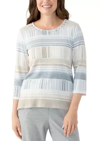Petite Geometric Stripe Textured Sweater