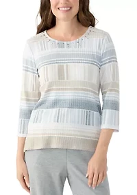 Petite Geometric Stripe Textured Sweater