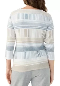 Petite Geometric Stripe Textured Sweater