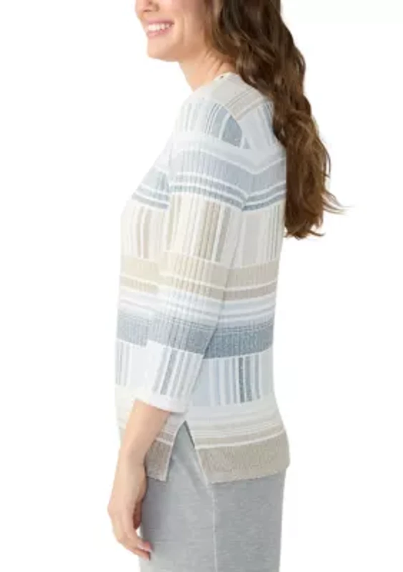 Petite Geometric Stripe Textured Sweater