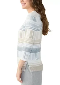 Petite Geometric Stripe Textured Sweater