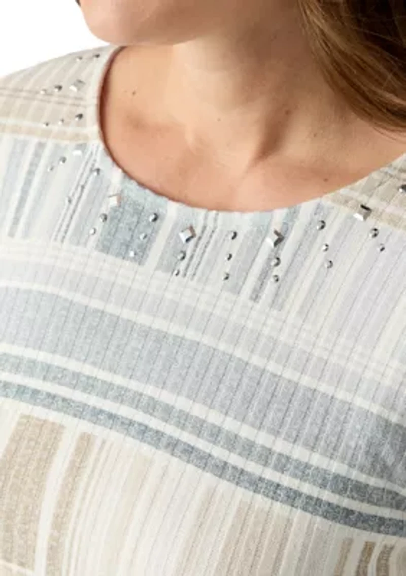 Petite Geometric Stripe Textured Sweater