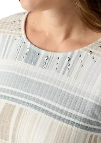 Petite Geometric Stripe Textured Sweater