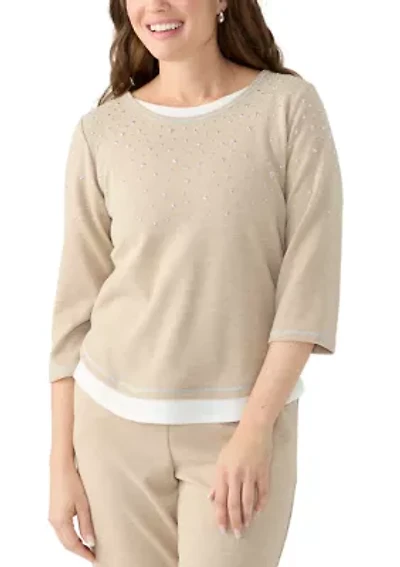 Petite Foil Starts 3/4 Sleeve Sweater