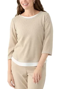 Petite Foil Starts 3/4 Sleeve Sweater
