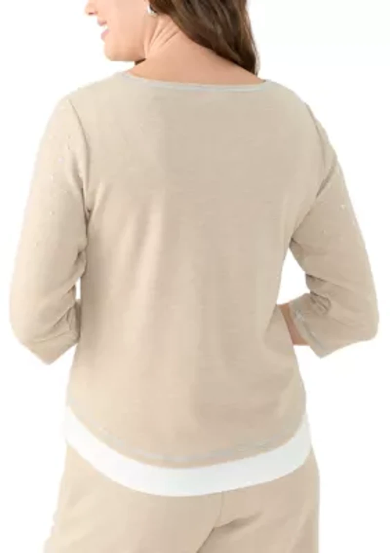 Petite Foil Starts 3/4 Sleeve Sweater