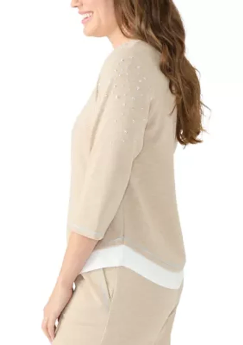 Petite Foil Starts 3/4 Sleeve Sweater