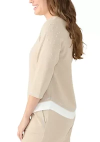 Petite Foil Starts 3/4 Sleeve Sweater