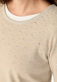 Petite Foil Starts 3/4 Sleeve Sweater