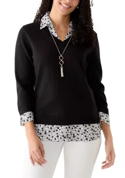 Women's Floral Trim Two One Sweater