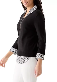 Women's Floral Trim Two One Sweater