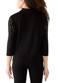 Petite Heat Set Rhinestone Collared Quarter-Zip Pullover