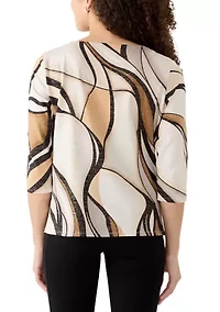 Petite Swirl Patch Print Top with Rhinestones