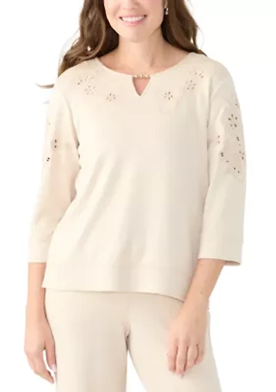 Petite Keyhole Cutout Floral Top