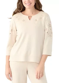 Petite Keyhole Cutout Floral Top