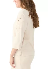 Petite Keyhole Cutout Floral Top