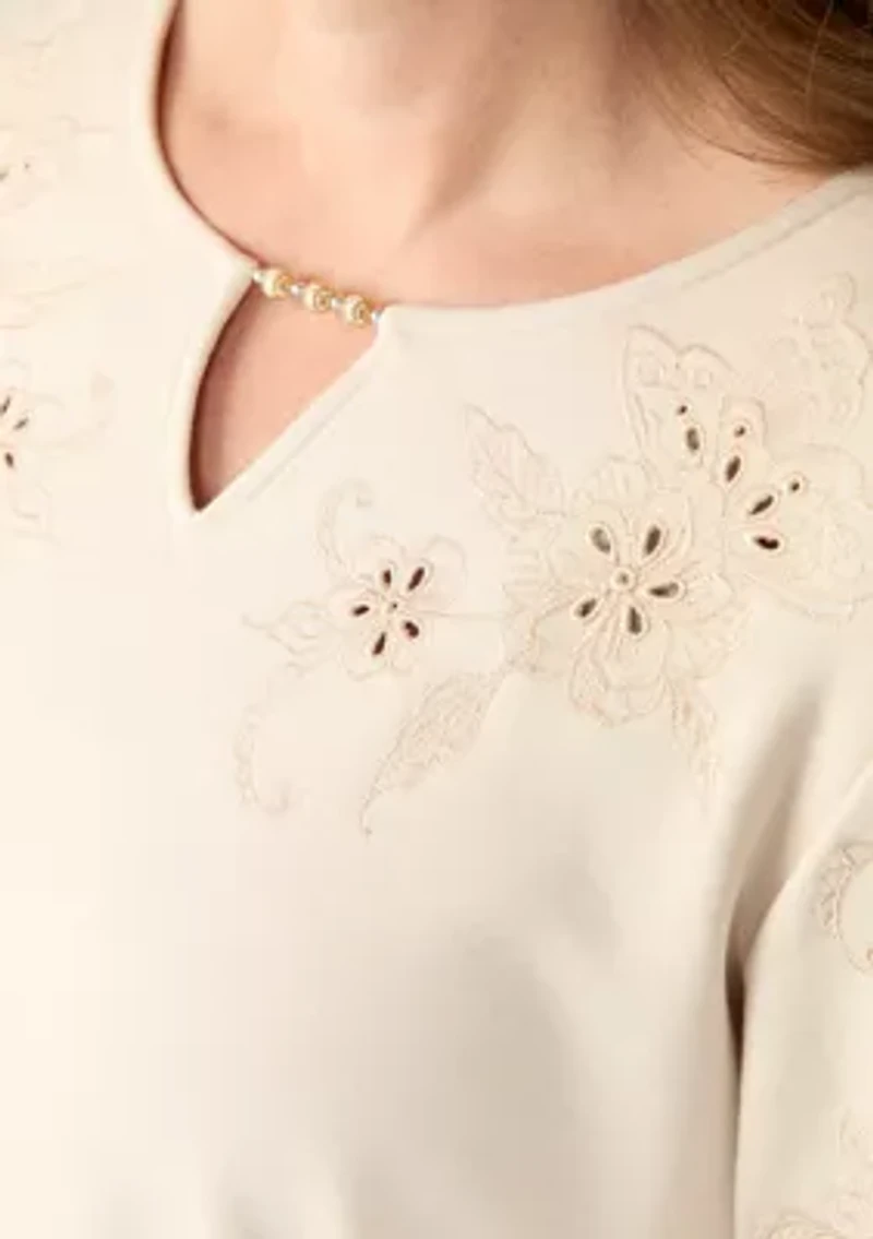 Petite Keyhole Cutout Floral Top