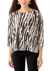 Petite 3/4 Sleeve Animal Print Top