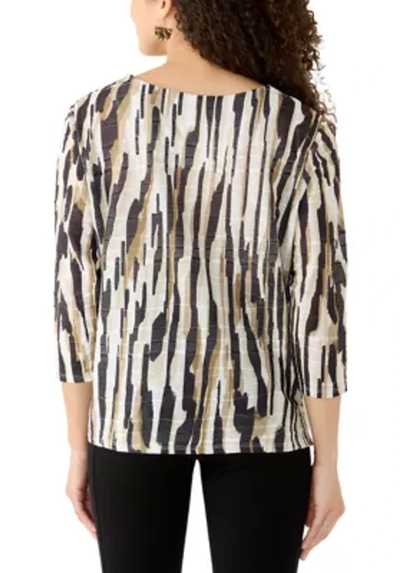 Petite 3/4 Sleeve Animal Print Top