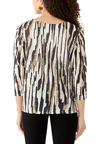 Petite 3/4 Sleeve Animal Print Top