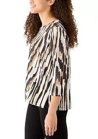 Petite 3/4 Sleeve Animal Print Top