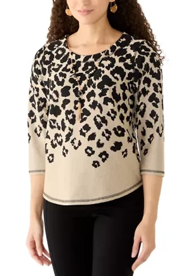 Petite 3/4 Sleeve Animal Print Top