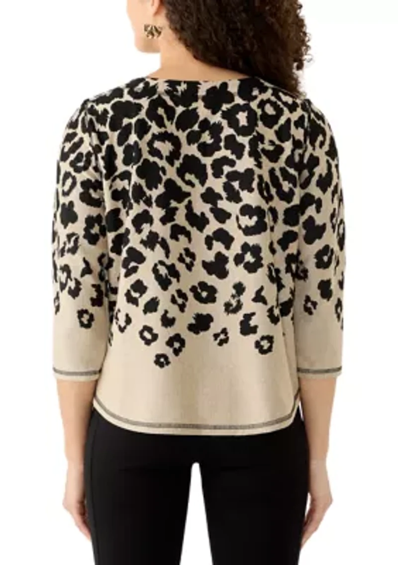 Petite 3/4 Sleeve Animal Print Top