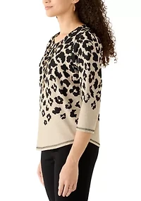 Petite 3/4 Sleeve Animal Print Top