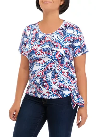 Petite Short Sleeve Americana Butterfly Tie Hem Shirt
