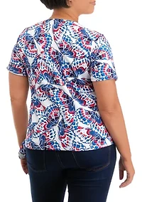 Petite Short Sleeve Americana Butterfly Tie Hem Shirt