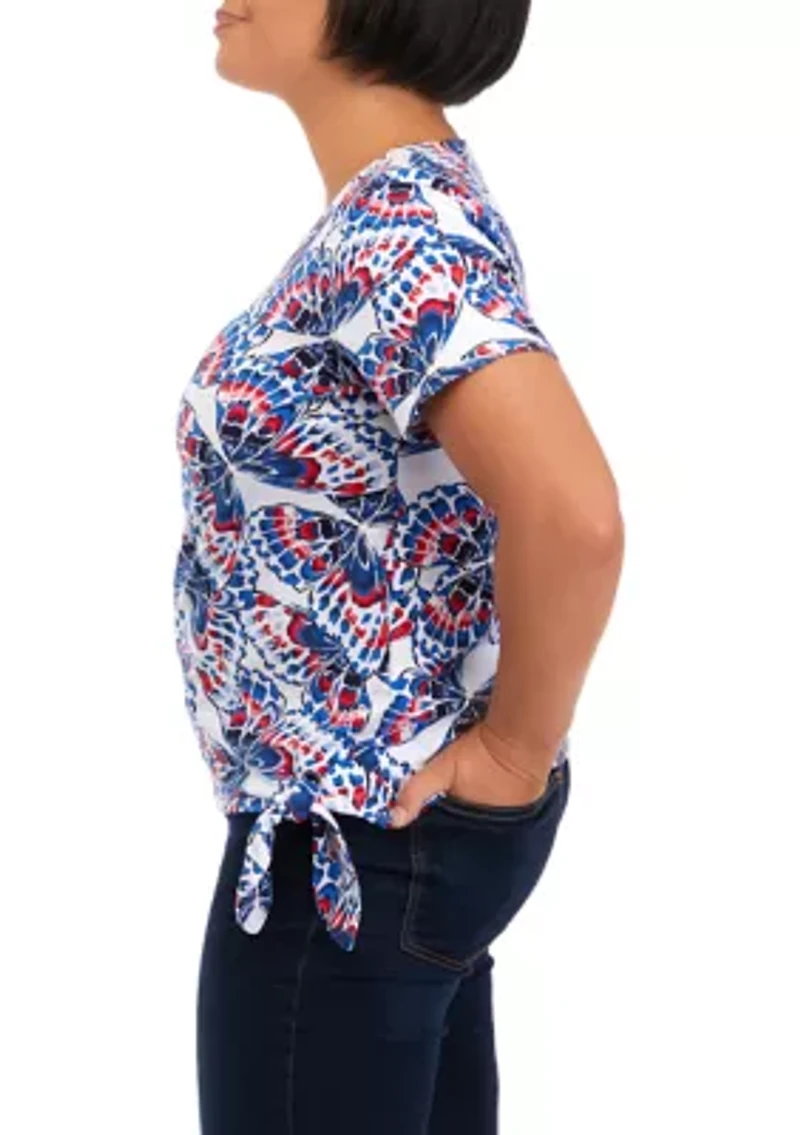 Petite Short Sleeve Americana Butterfly Tie Hem Shirt