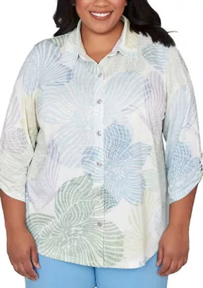 Plus St. Augustine Abstract Floral Knit Top