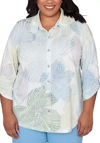 Plus St. Augustine Abstract Floral Knit Top