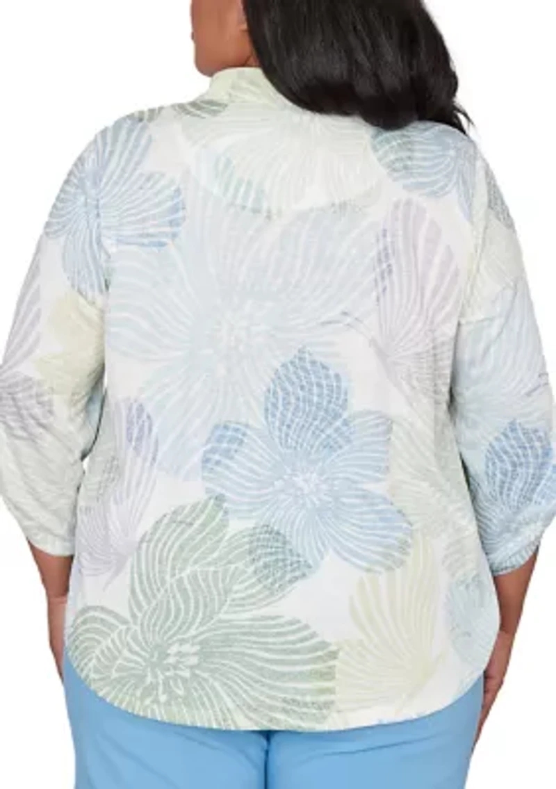 Plus St. Augustine Abstract Floral Knit Top
