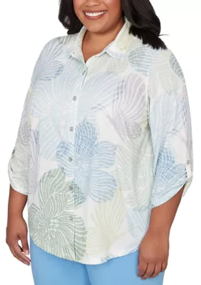 Plus St. Augustine Abstract Floral Knit Top