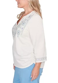 Plus St. Augustine Medallion Embroidered Yoke Knit Top