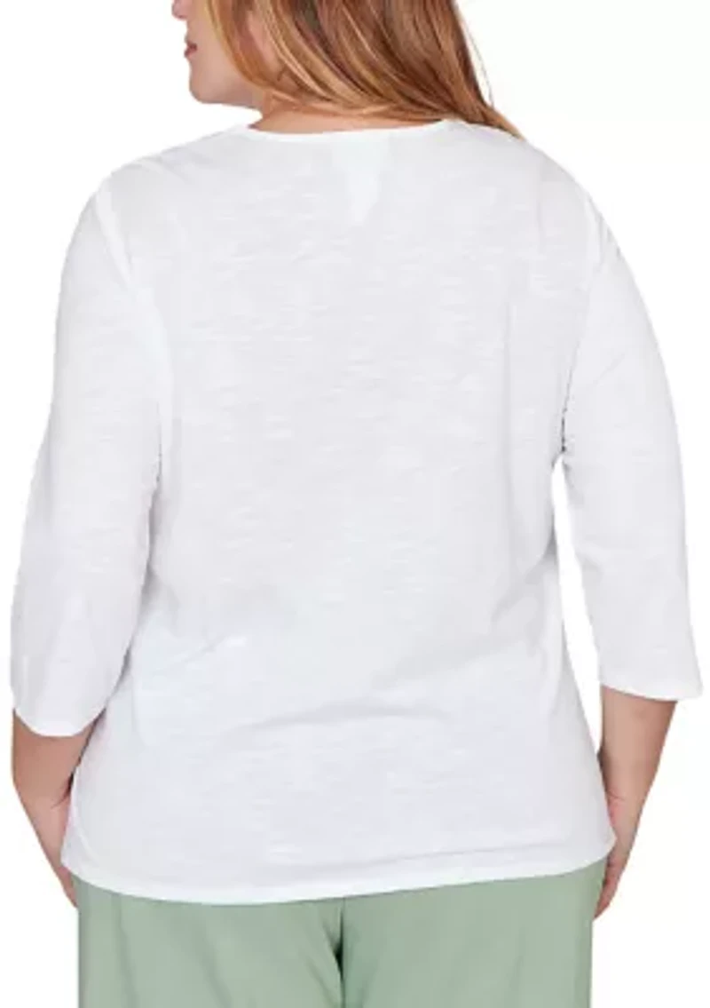 Plus St. Augustine Placed Floral Embroidery Knit Top