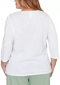 Plus St. Augustine Placed Floral Embroidery Knit Top