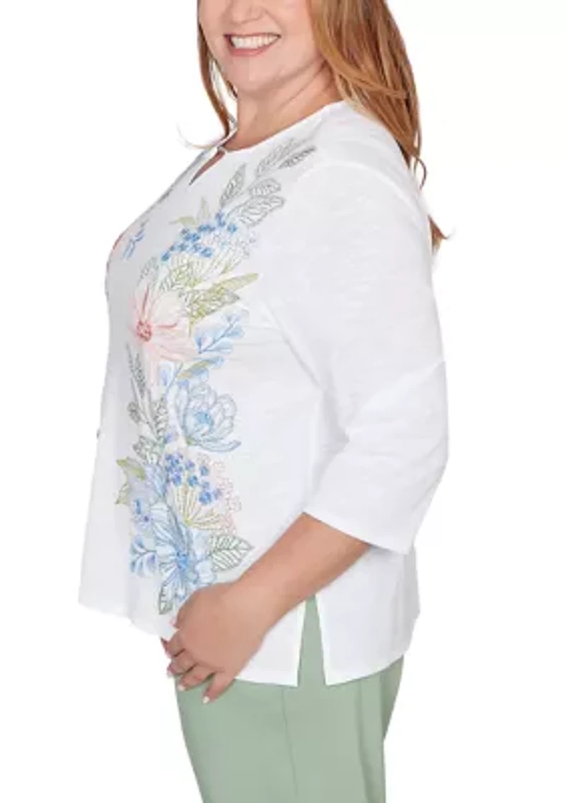 Plus St. Augustine Placed Floral Embroidery Knit Top