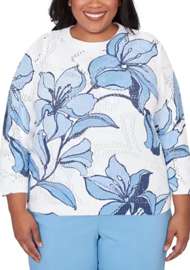 Plus St. Augustine Abstract Floral Print Sweater