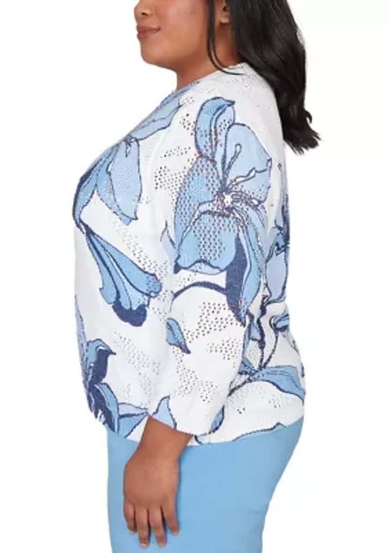 Plus St. Augustine Abstract Floral Print Sweater