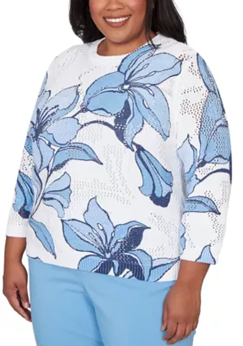 Plus St. Augustine Abstract Floral Print Sweater