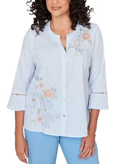 Petite St. Augustine Embroidered Stripe Top
