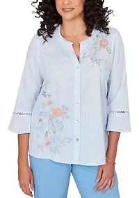 Petite St. Augustine Embroidered Stripe Top