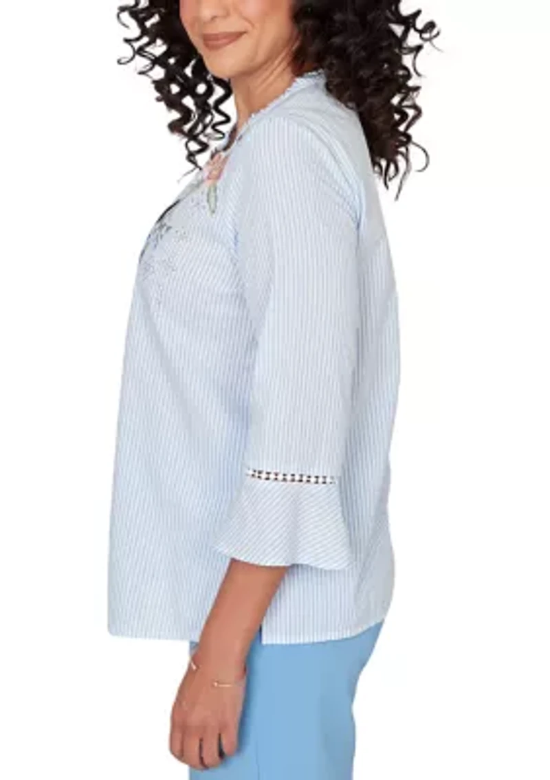 Petite St. Augustine Embroidered Stripe Top