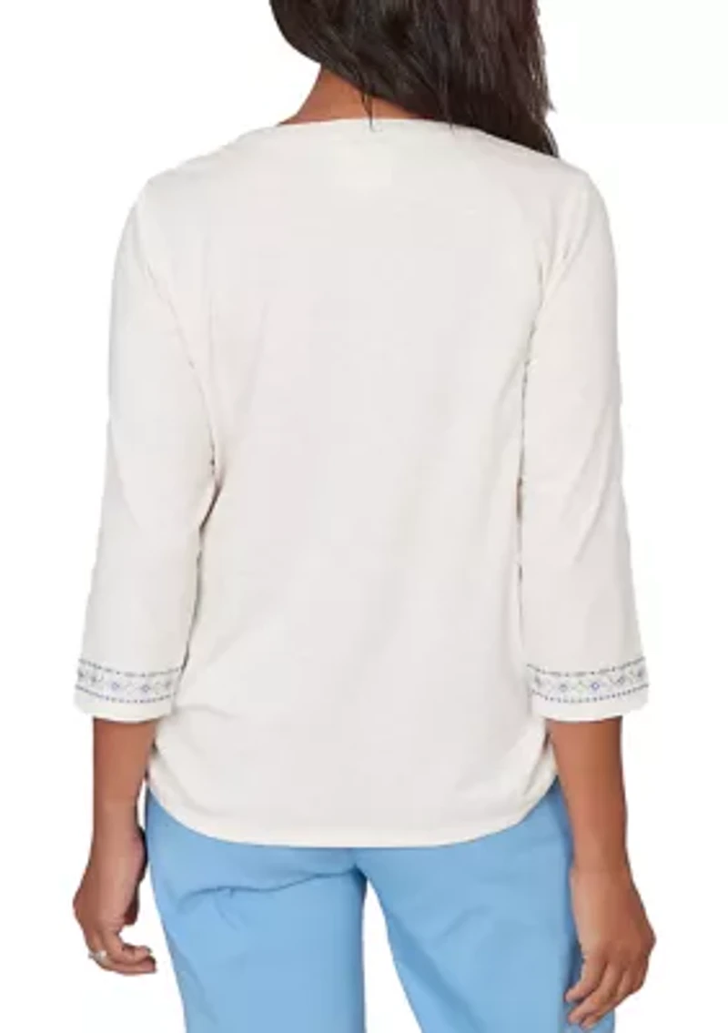 Petite St. Augustine Medallion Embroidered Yoke Top